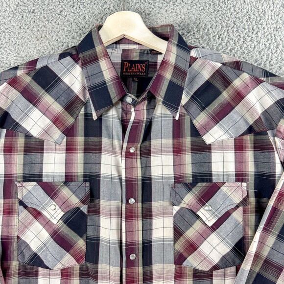 Plains Western Shirt Mens Extra Large Red Plaid Pearl Snap Cowboy Southwest - Picture 2 of 11